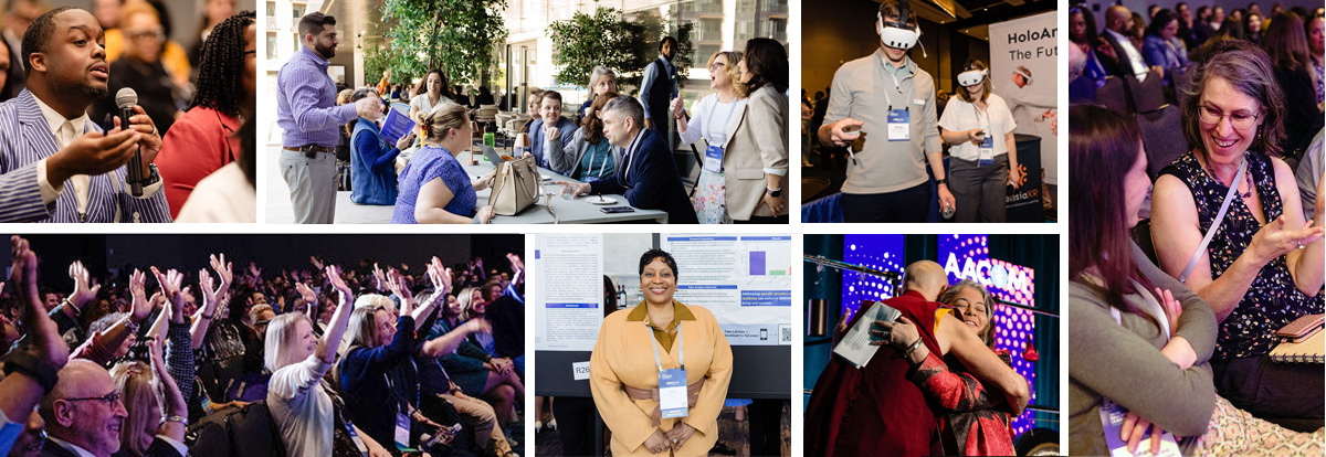 Collage of AACOM Conference events and attendees.