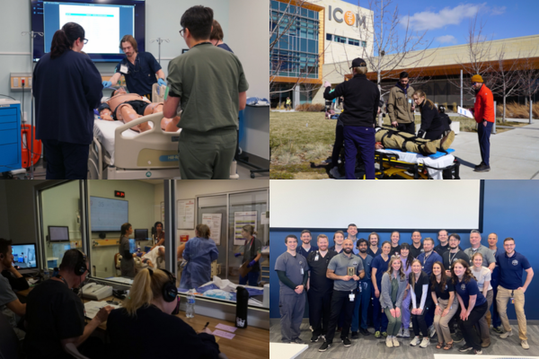 Group of four images: ICOM students participating in the inaugural MCI training program treating patients